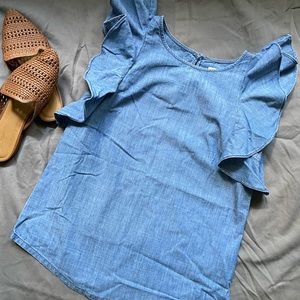 Chambray Top with Ruffles